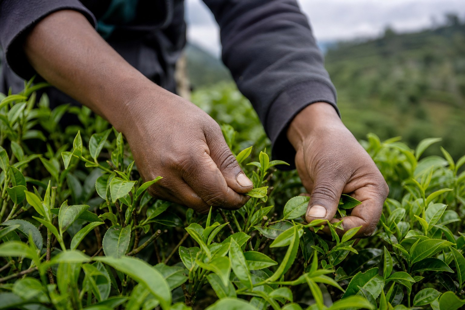 茶农在茶园中细心管护茶树