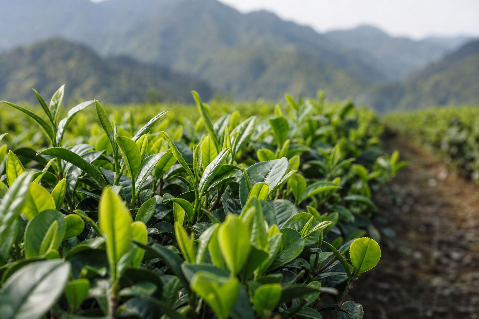 茶园里生长的鲜嫩茶树