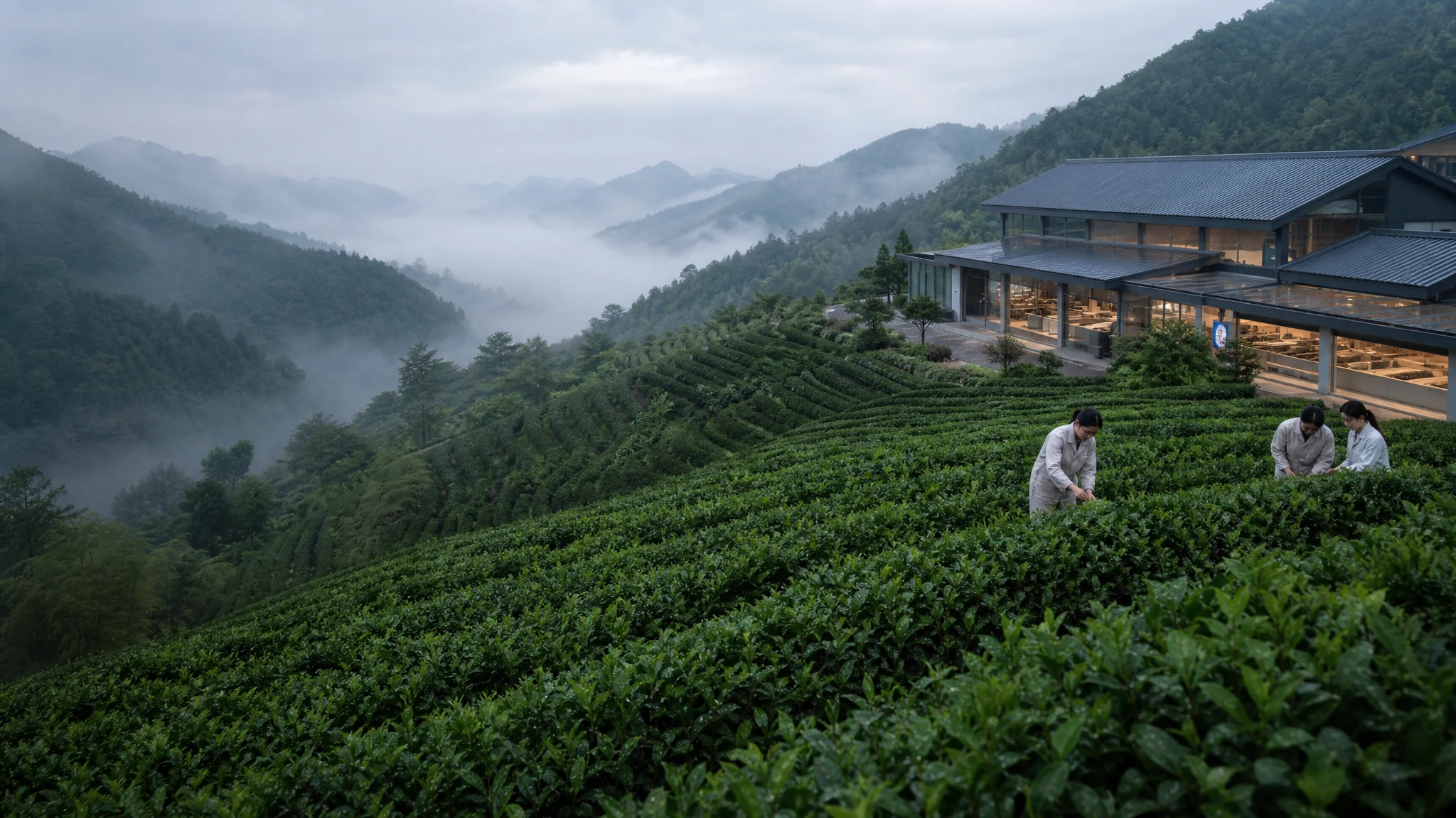 现代茶叶研发生产空间与山地茶园
